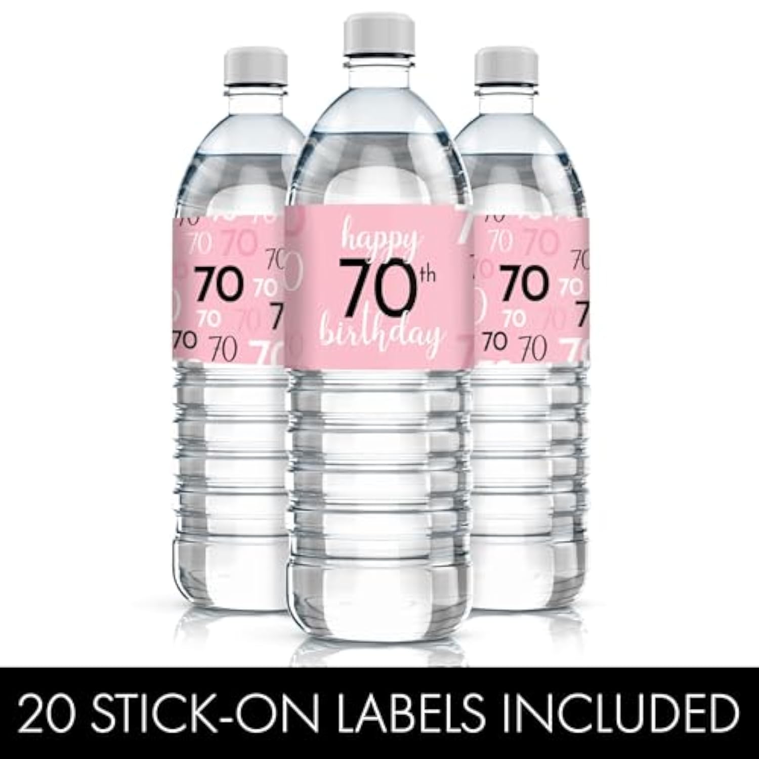 Pink, Black, And White 70Th Birthday Party Water Bottle Labels - 20 Waterproof Wrappers, 70Th Birthday Decorations For Women