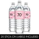 Pink, Black, And White 70Th Birthday Party Water Bottle Labels - 20 Waterproof Wrappers, 70Th Birthday Decorations For Women