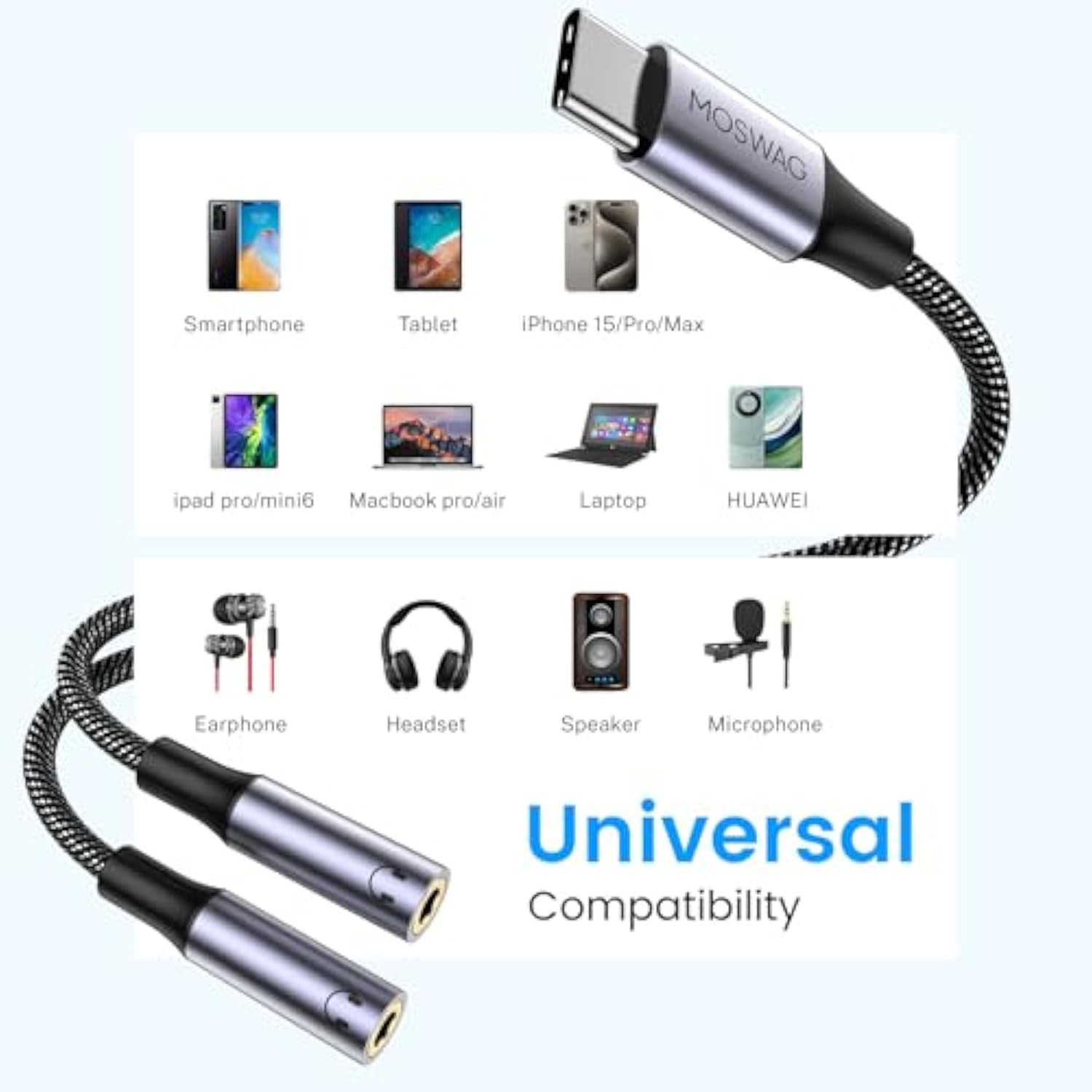 Usb C To Dual 3.5Mm Female Headphone Splitter,Type C To Dual 3.5Mm Female Headphone Adapter Compatible With Pixel 7 6, Galaxy S23 Iphone 15 Pro Max/Pro/Plus
