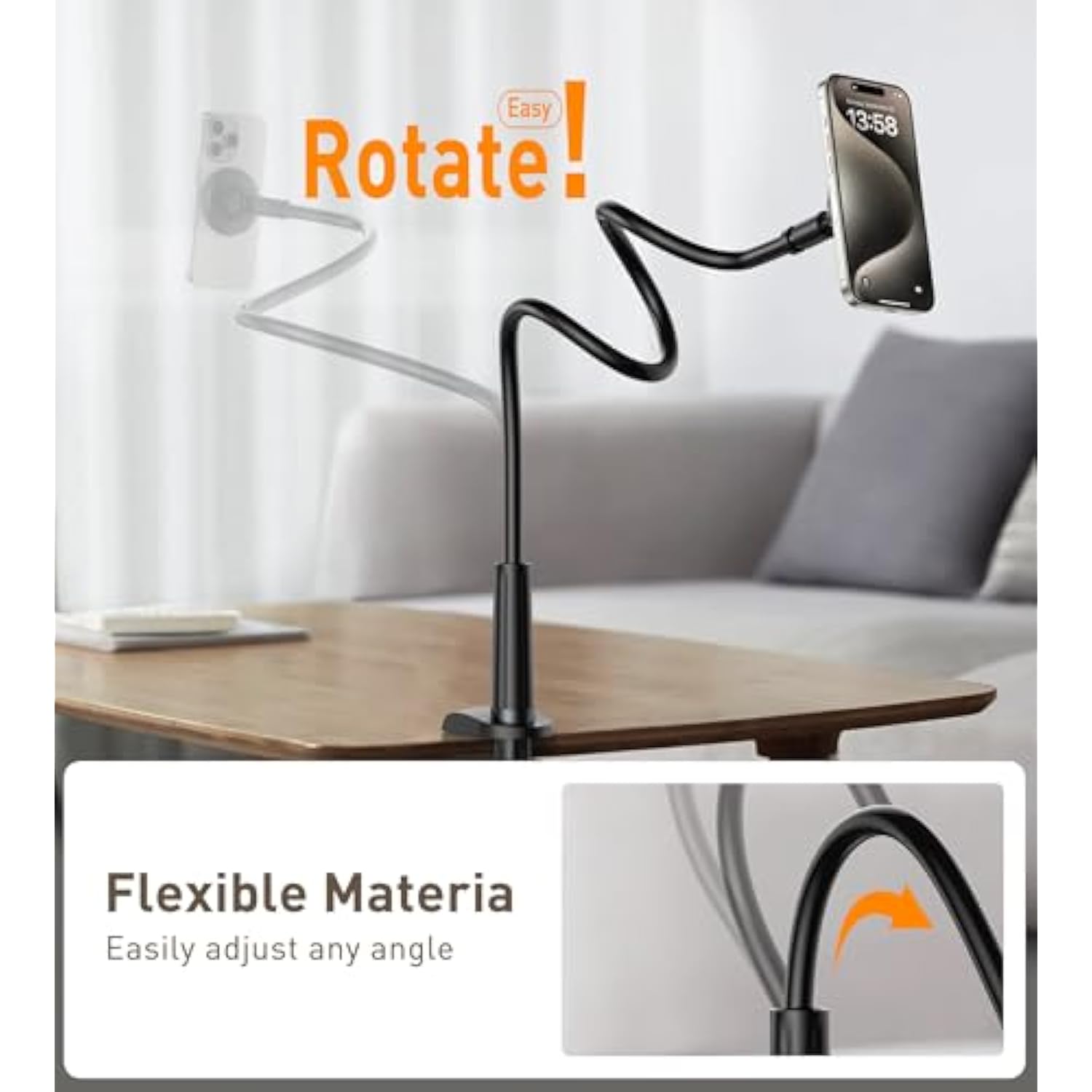 Magnetic Gooseneck Phone Holder Mount For 16/15/14/13/12 - Magnetic Stand Tabletop Clamp 360°Rotation Adjustable For Office/Home Compatible With 16 15 14 13 12 Mini Plus Pro Max