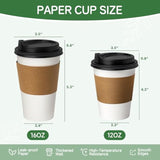 16oz Disposable Coffee Cups with Lids Sleeves 100 Pack Leak-Proof White Cups