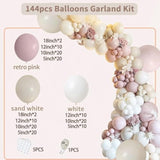 144PCS Blush Beige & Pink Boho Balloons for Baby Shower, Bridal Party Decor