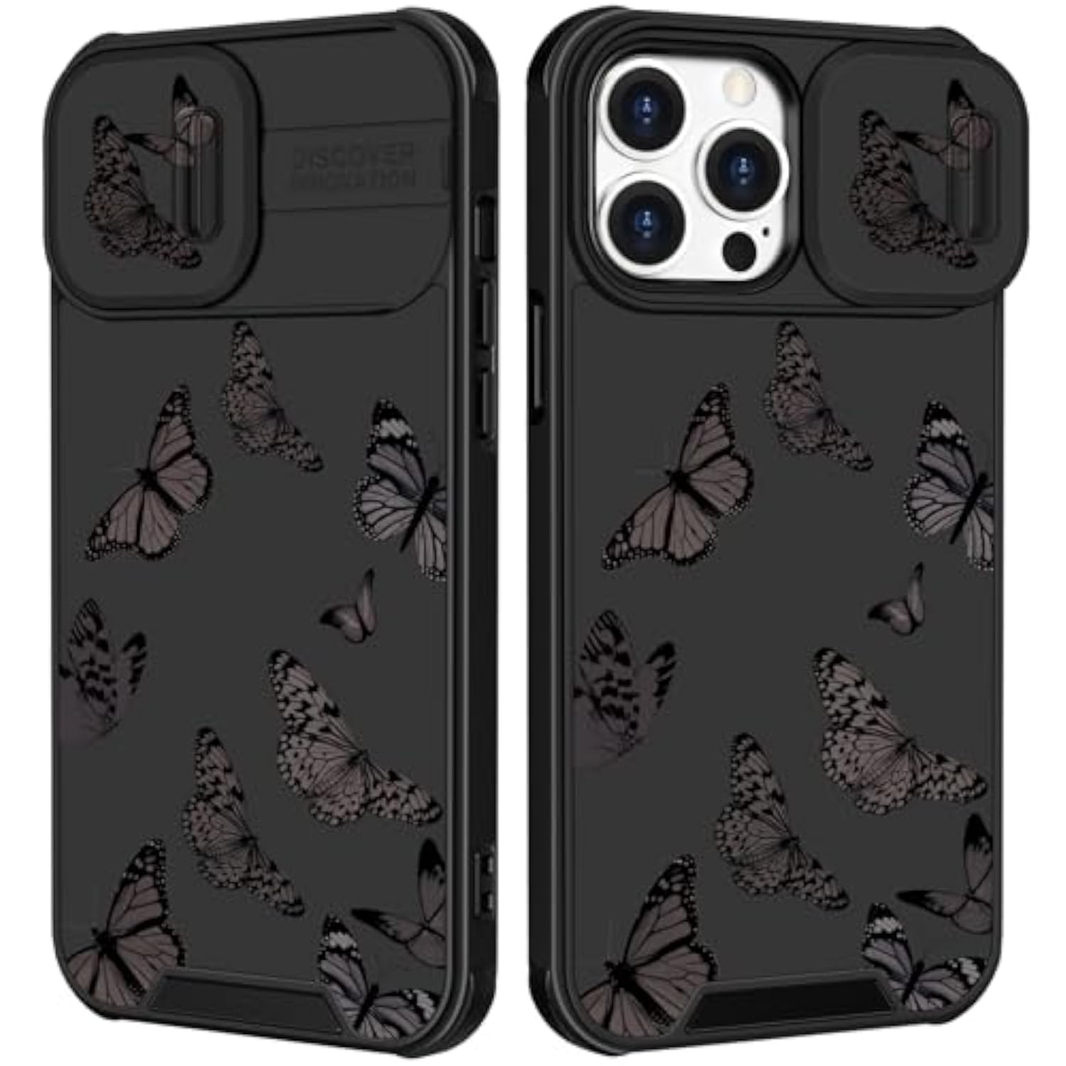 2in1 Phone Case for iPhone 14 Pro Max Women's Butterfly Design Cute Girly Aesthetic Black Butterfly Pattern with Camera Cover for Apple iPhone 14 Pro Max