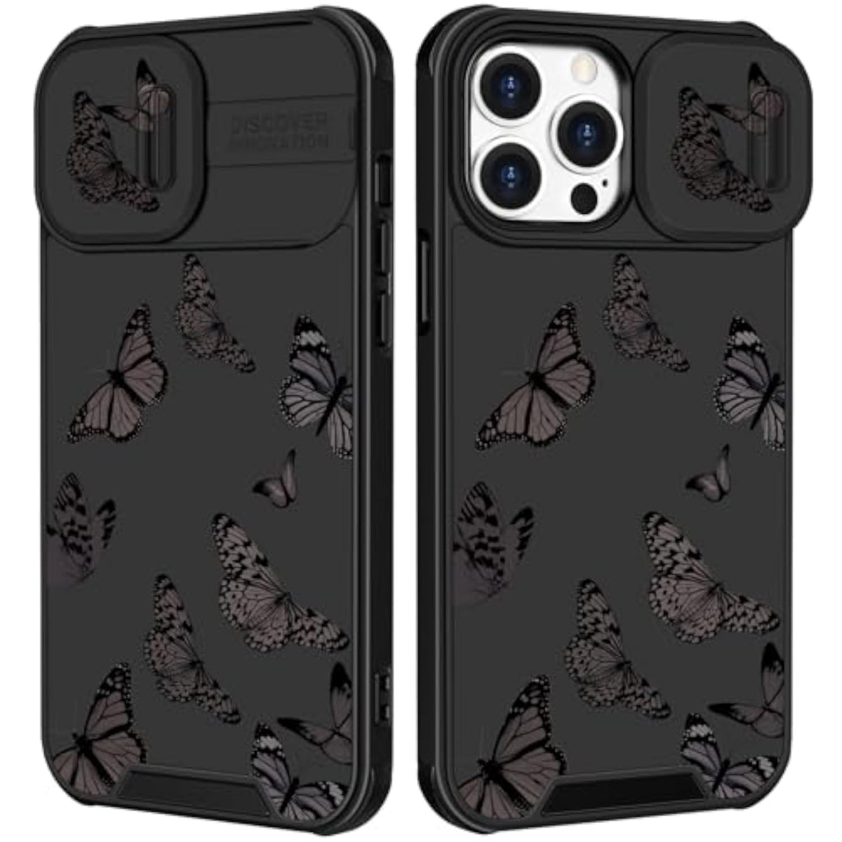 2in1 Phone Case for iPhone 14 Pro Max Women's Butterfly Design Cute Girly Aesthetic Black Butterfly Pattern with Camera Cover for Apple iPhone 14 Pro Max