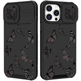2in1 Phone Case for iPhone 14 Pro Max Women's Butterfly Design Cute Girly Aesthetic Black Butterfly Pattern with Camera Cover for Apple iPhone 14 Pro Max
