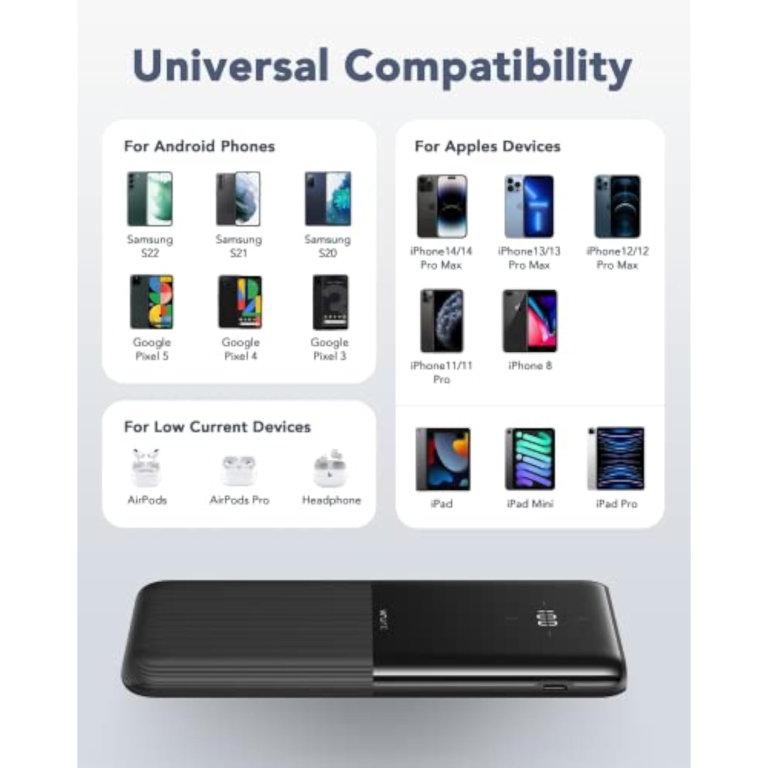 2-Pack 10,000Mah Portable Charger Fast Charging Power Bank With Usb C & Led Display, Slim Battery Pack For Iphone 16 15 14 13 12 11 X 8 7 Samsung S21 S20 Google Lg Oneplus, Black+White