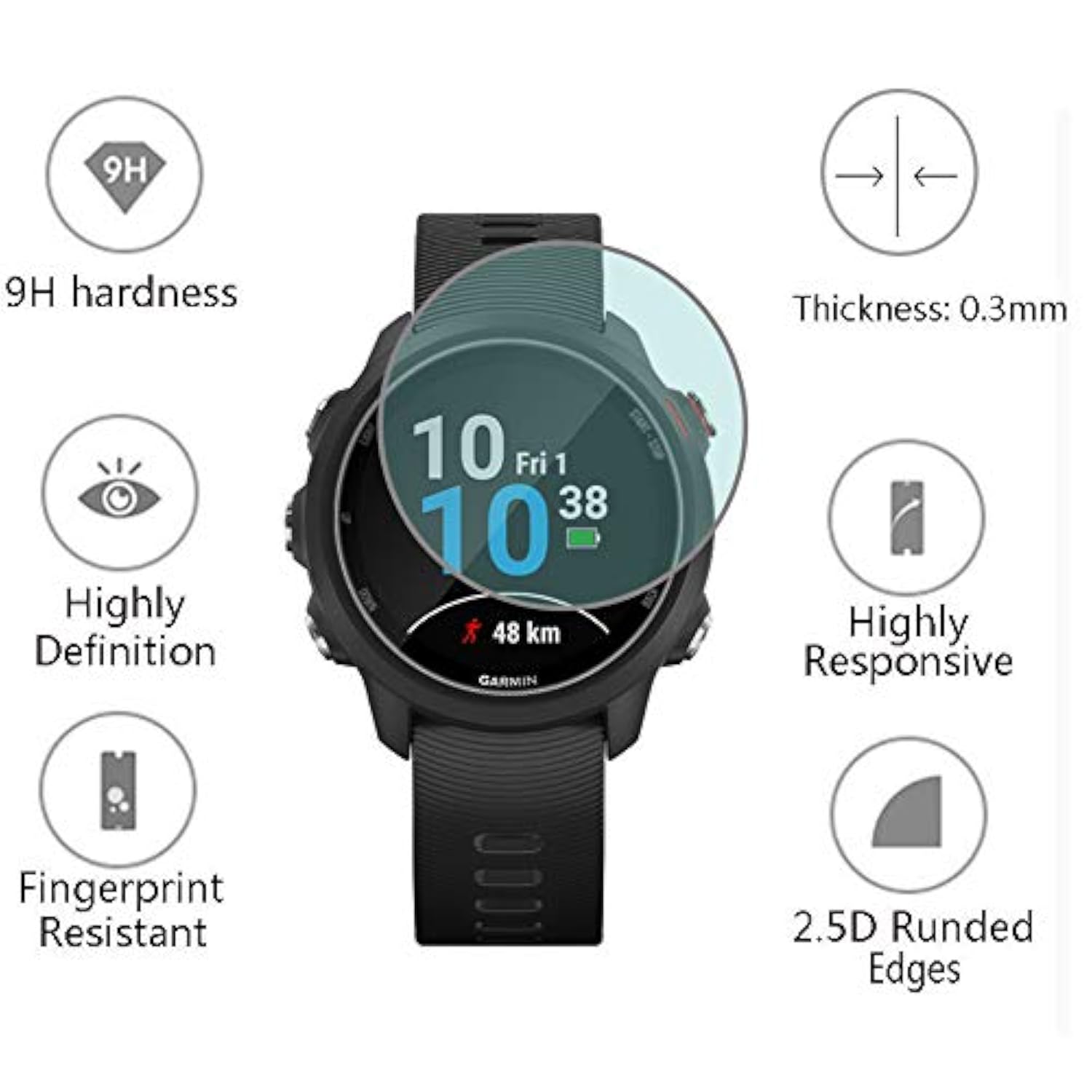 Watch Screen Protector (3+1Pack) Compatible For Garmin Forerunner 245/245 Music, Tempered Glass Film Anti-Scratch High Definition Full Coverage And Soft Tpu Protective Case