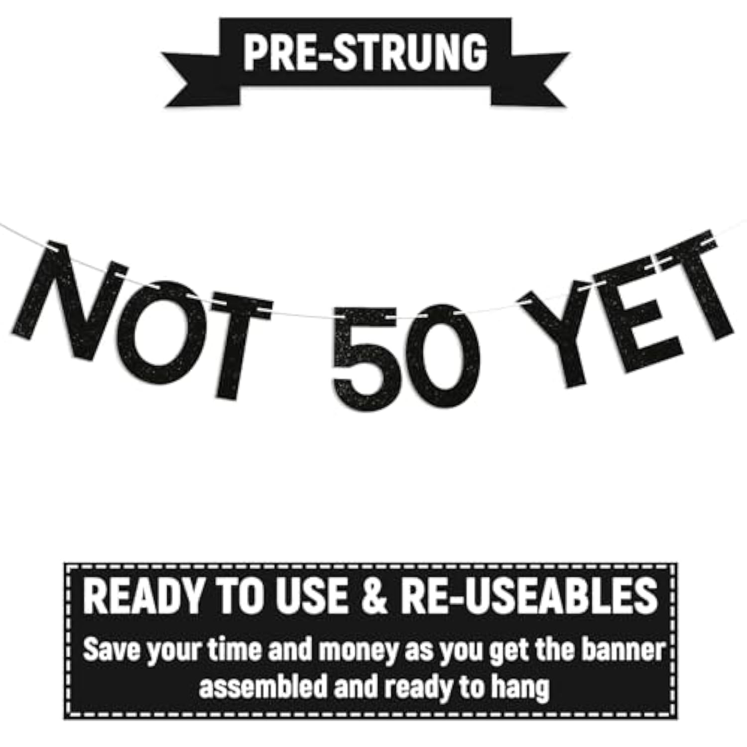 Not 50 Yet Banner - Last Year In My 40S Banner, Happy 49Th Birthday Sign, Cheers To 49 Years, Funny 49Th Birthday Party Decorations Black Glitter