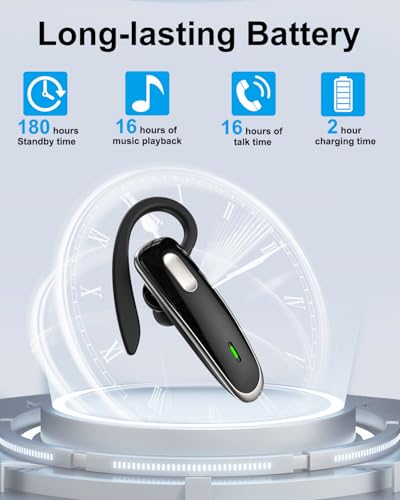 Bluetooth Headset V5.1, Wireless Hands-Free Earpiece with Noise Cancellation, Built-in Microphone for iPhone Android Business Calls - Black