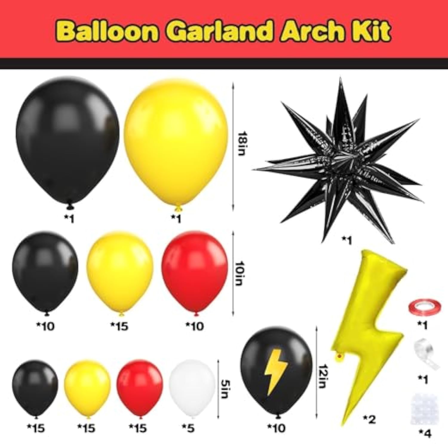 Red Black Yellow Balloon Arch Kit – Fun Cartoon-Themed Party Balloons for Birthdays & Baby Showers