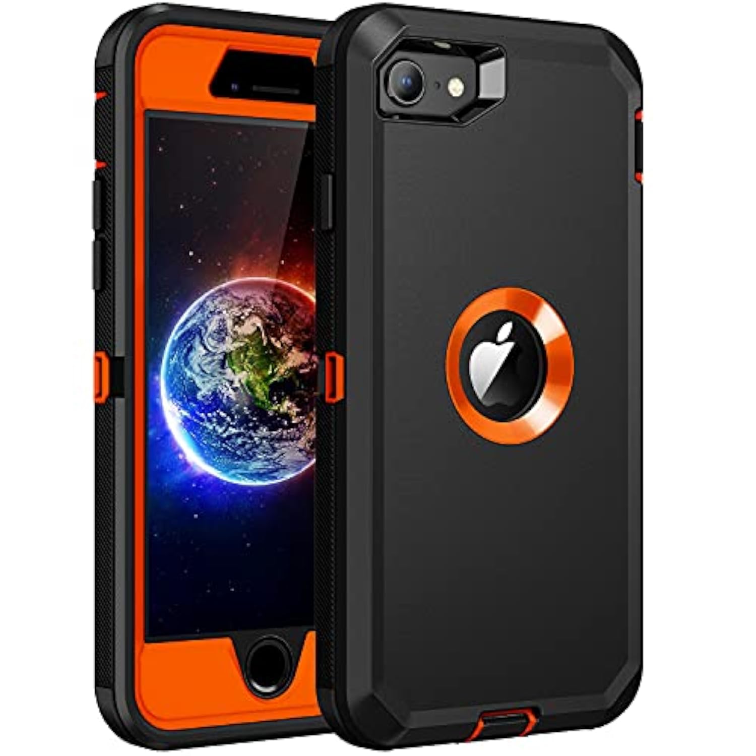 For Iphone Se 2020 Case,Built-In Screen Protector,Shockproof 3-Layer Full Body Protection Rugged Heavy Duty High Impact Hard Cover Case For Iphone Se 2Nd Gen 4.7-Inch,Black/Orange