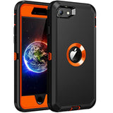 For Iphone Se 2020 Case,Built-In Screen Protector,Shockproof 3-Layer Full Body Protection Rugged Heavy Duty High Impact Hard Cover Case For Iphone Se 2Nd Gen 4.7-Inch,Black/Orange