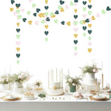 Sage-Green Pink Gold Party-Decorations - Paper Heart Garland Streamers Woodland Theme Baby Shower Bridal Shower Birthday Decoration Wedding Bachelorette Engagement Hanging Decor