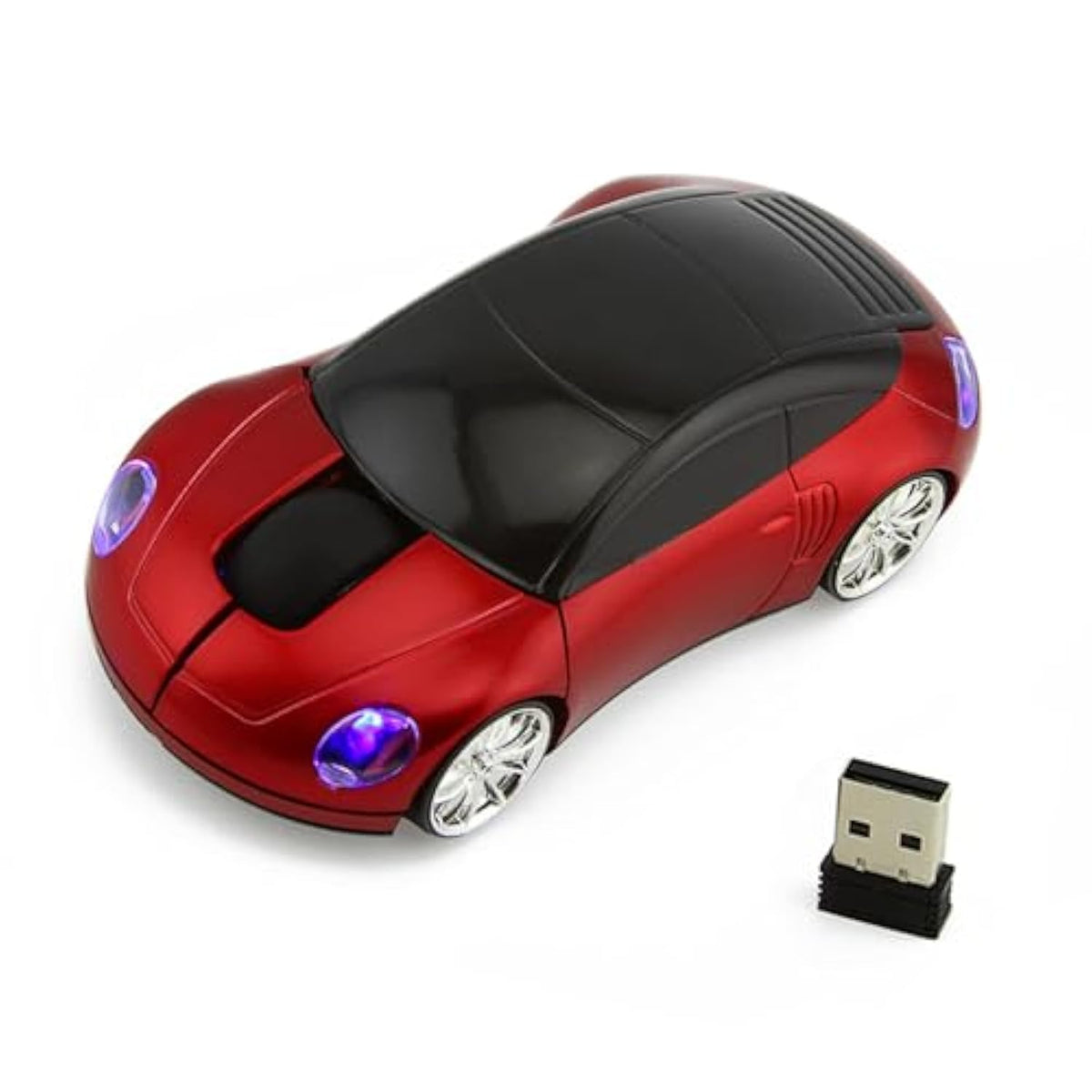 Wireless Mouse 2.4Ghz Cool Car Shape Wireless Red Mouse With Usb Receiver 3 Buttons 1600 Dpi Optical Portable Compact Small Cordless Mice For Laptop Pc Computer Desktop Small Hands Kids Adults Gift