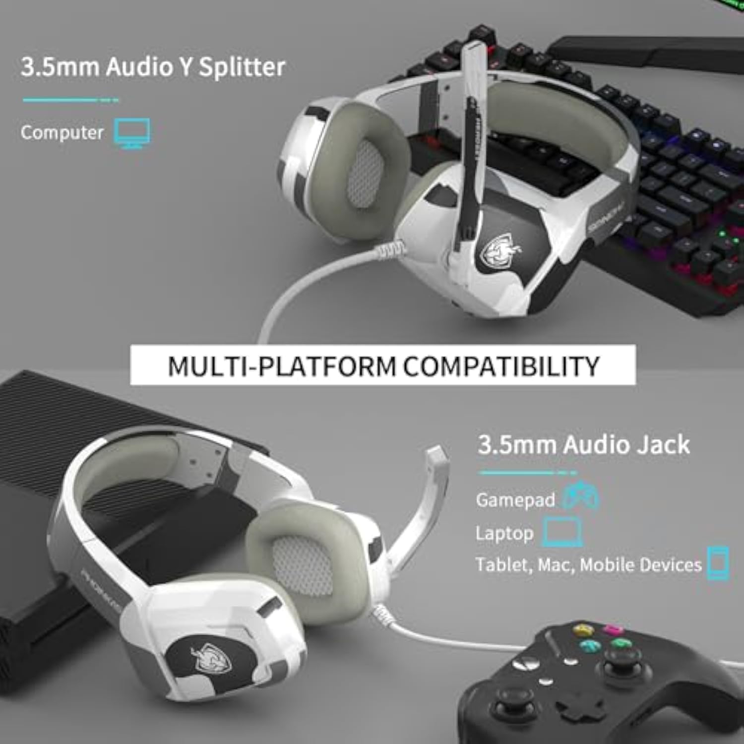 Gaming Headset For Ps4, Xbox One, Pc, Laptop, Mac, Nintendo Switch, 3.5Mm Ps4 Stereo Headset Over Ear Headphones With Noise-Cancelling Mic, Bass Surround - Camo
