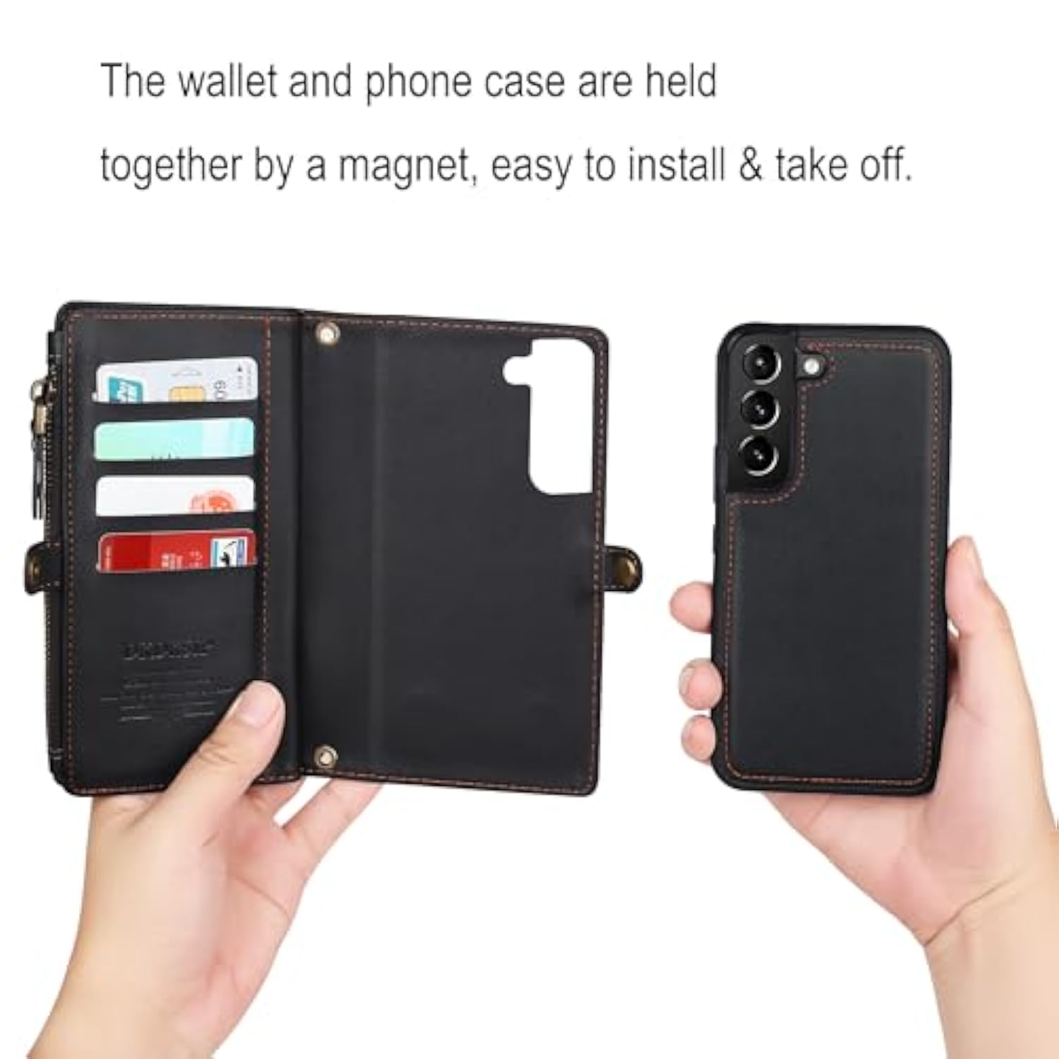 Samsung Galaxy S25 Wallet Case, RFID Blocking, Detachable Crossbody Strap, Black