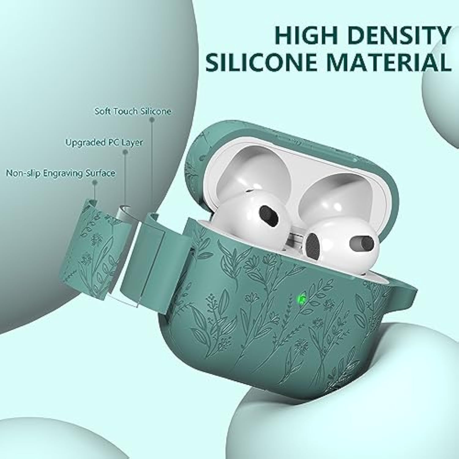 For Airpods 3Rd Generation Case With Cleaning Kit, Flower Engraved Cases Compatible With Airpod Case 3Rd Generation, Soft Silicone Case Cover With Keychain For Women, Front Led Visible