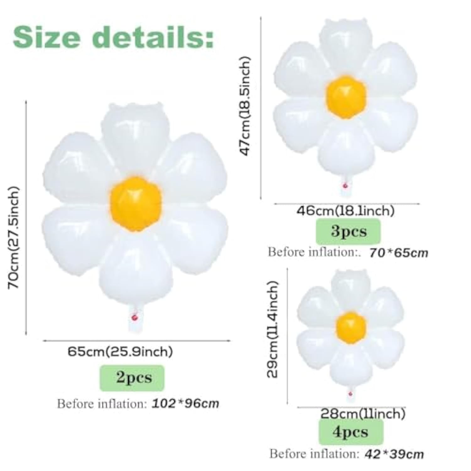 Daisy Balloons Set – 9 White Flower Balloons in 3 Sizes for Parties & Events Decor