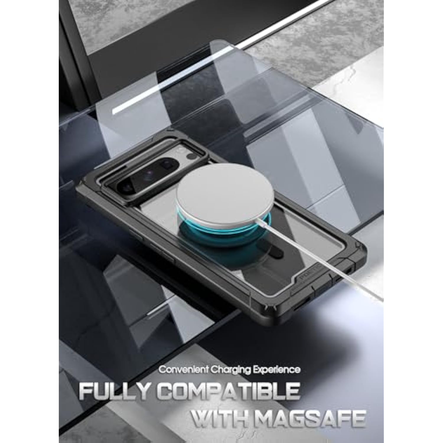 Guardian Magpro Case Compatible With Pixel 8 Pro 5G,[Compatible With Magsafe] Built-In Screen Protector Work With Fingerprint Id, Full Body Shockproof Rugged Clear Cover Case, Black/Clear