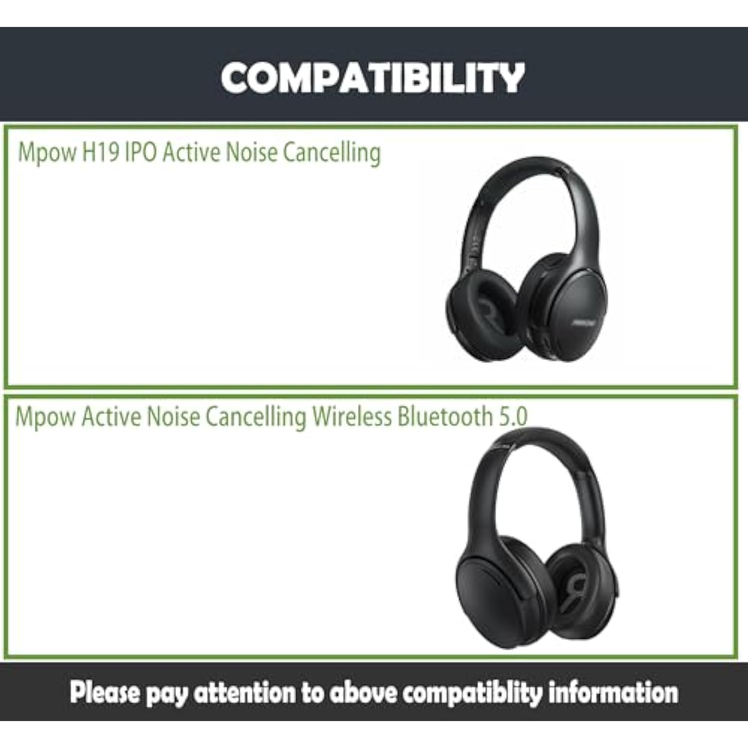 Earpads Replacement Cushion Compatible With Mpow H19 Ipo Active Noise Cancelling Wireless Bluetooth 5.0 Headphones Ear Pads With Softer Protein Leather/Memory Foam