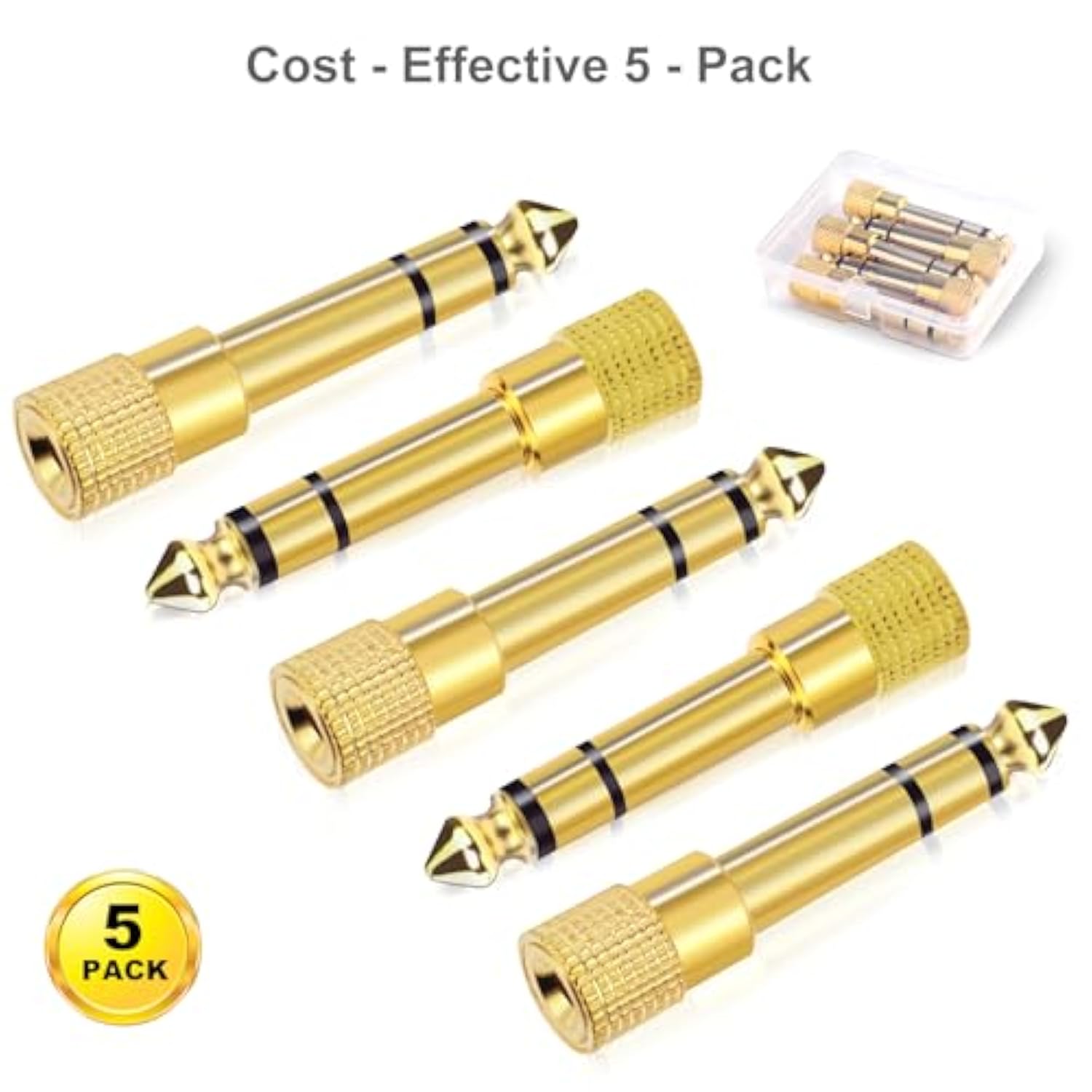 5-Pack 3.5Mm To 1/4" Adapter, Gold Plated Headphone Jack Adapters, 1/4" To 3.5Mm Adapter, Stereo Audio Headphone Adapters For Aux Cable, Headphones, Piano, Drums, Guitar Amplifier