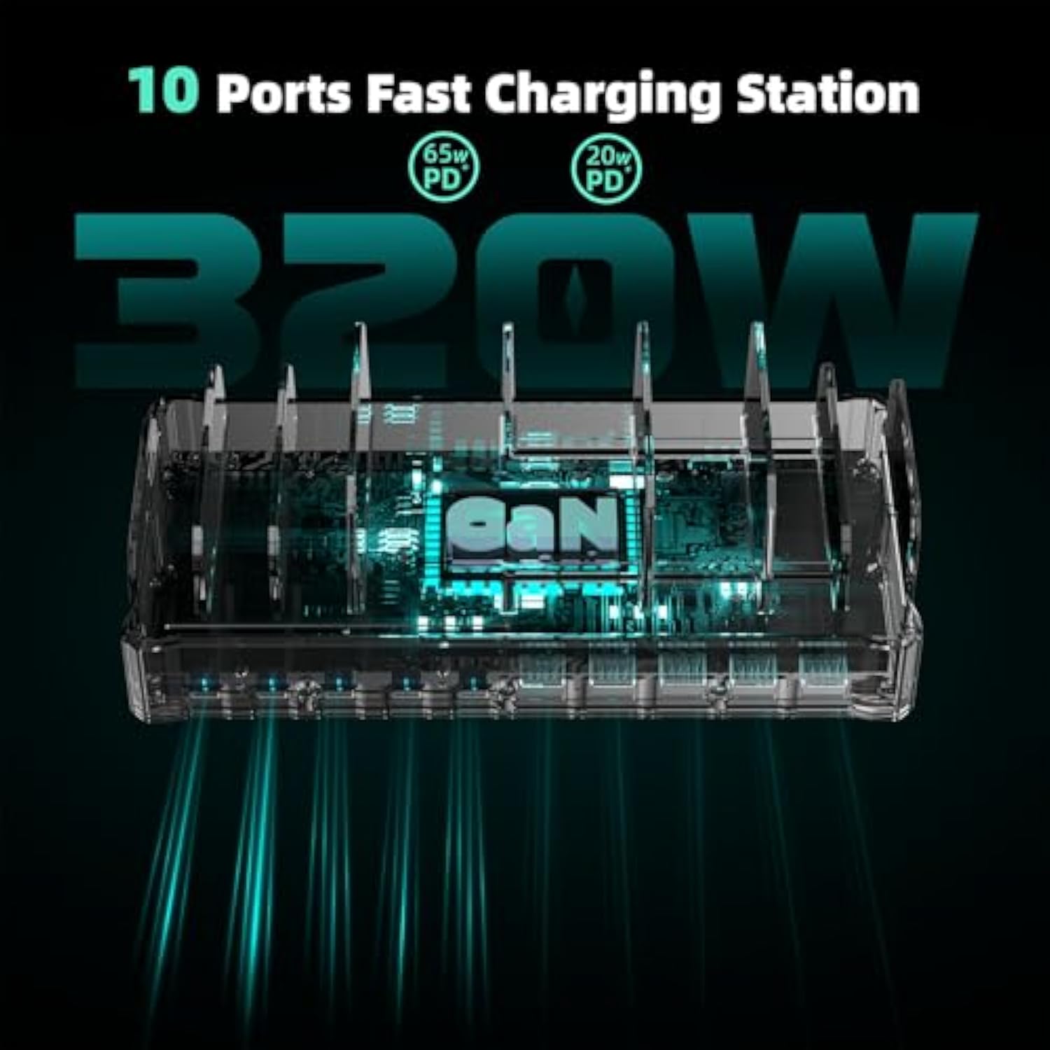 320W Charging Station For Multiple Devices, 10-Port Usb C Fast Charger Stations For Macbook, Iphone, Android Cell Phone, Ipad, Tablet, Family Multi-Device Organizer Charging Dock, White