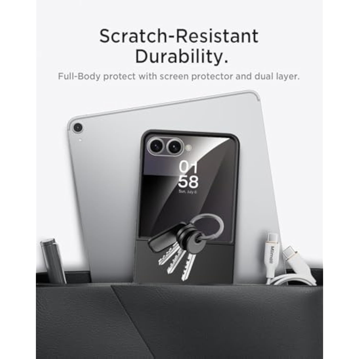 Miimall Slim Fit for Galaxy Flip 7 Case Built-in Screen Protector,Military Grade Shockproof Drop-Proof Thin Anti-Scratches Nonslip Matte Grip Full Body Phone Case for Flip 7 Samsung Rugged,Black