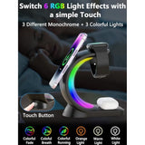 Mag-Safe 3 In 1 Wireless Charging Station, [6-Color Rgb Light] 15W Fast Magnetic Wireless Charger Stand For Multiple Devices Apple, For Iphone 16 15 14 13 12 Pro Max/Plus/Pro, For Iwatch 2 To 9