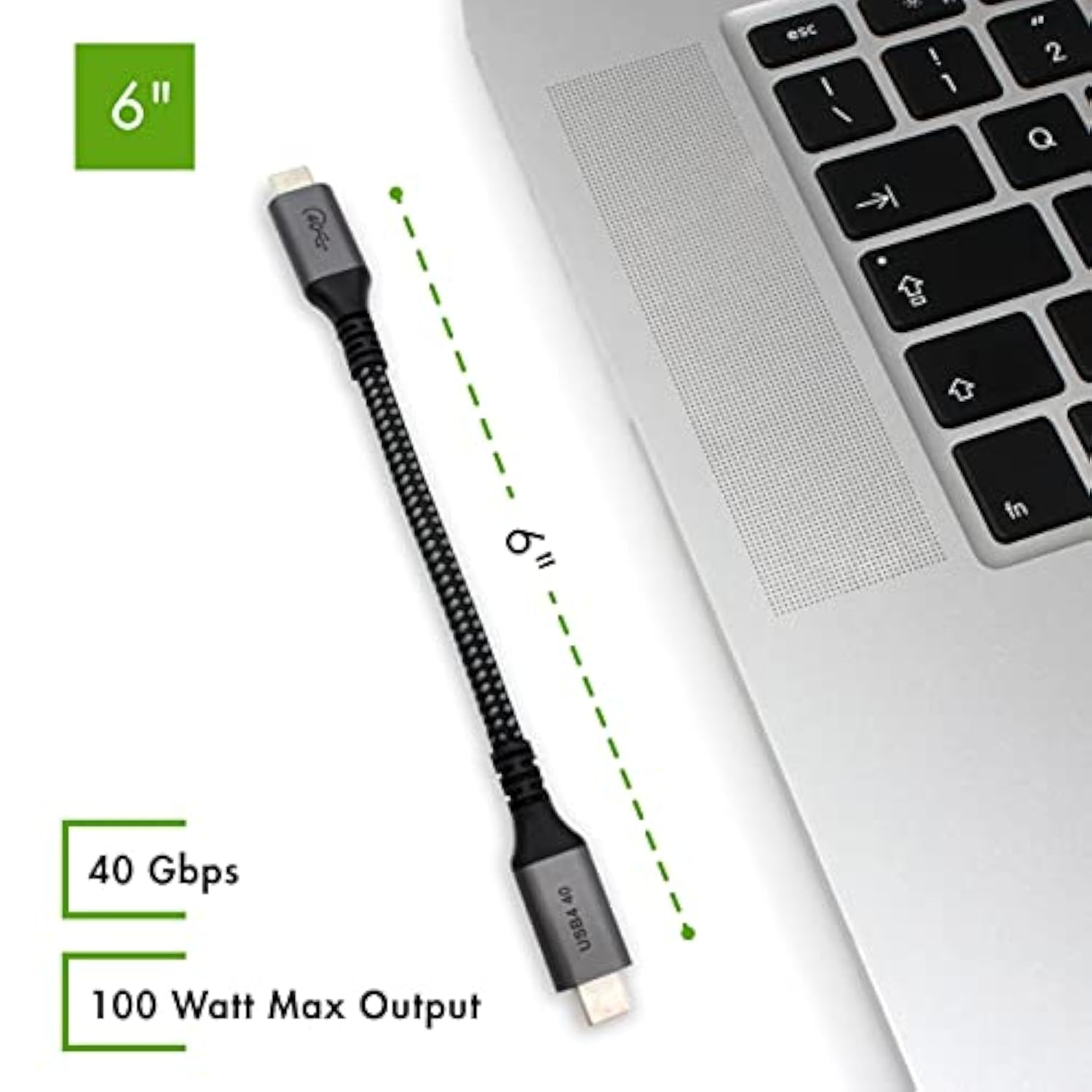 6-Inch Extra Short Usb4 Cable - 40Gbps Supports 100W (20V, 5A) Charging - Compatible With Thunderbolt 3 And Usb-C (2-Pack)