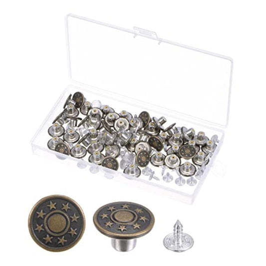 100 Sets Button Pins For Jeans, 15Mm No-Sew Removable Instant Adjustab