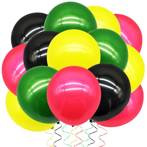 100 Pieces 12 Inch Black History Month Juneteenth Balloons, Red Yellow Green Black Balloons Decoration with Ribbons for Black History Month Juneteenth Freedom Day Party Favors