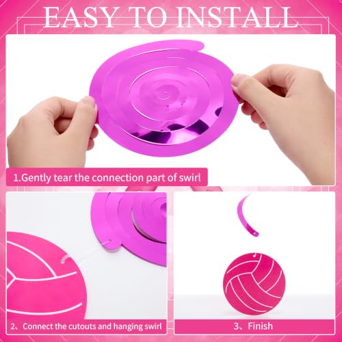 60 Pcs Hot Pink Volleyball Hanging Swirl Decorations for Senior Night