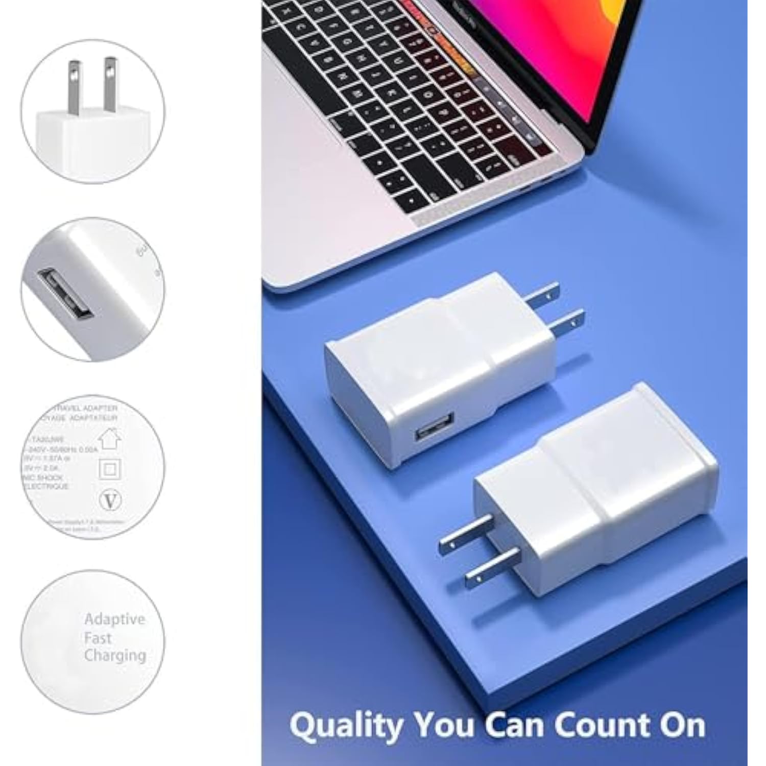 Adaptive Fast Charging Wall Charger Adapter, 6-Pack Fast Charging Block Travel Usb Charger Box Compatible Samsung Galaxy S10 S9 S8 S7 S6 Note 8 9, Iphone, Lg, Htc And More (White)