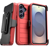 Designed For Samsung Galaxy S25 Case With Belt Clip Holster & Kickstand, Screenless Dual-Layer Shockproof Phone Case - Red & Black
