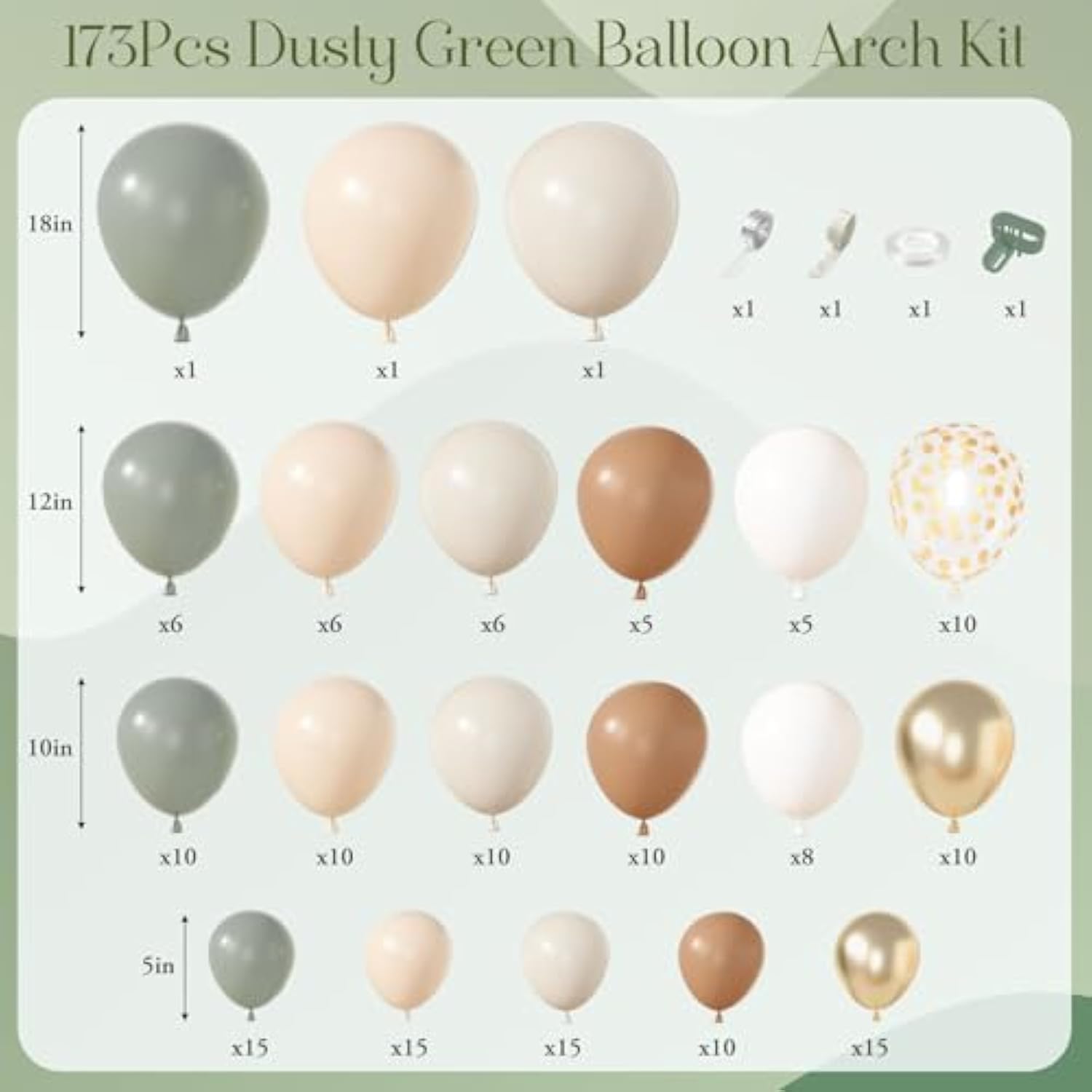 173Pcs Neutral Balloon Garland Kit - Dusty Green & Blush Decor