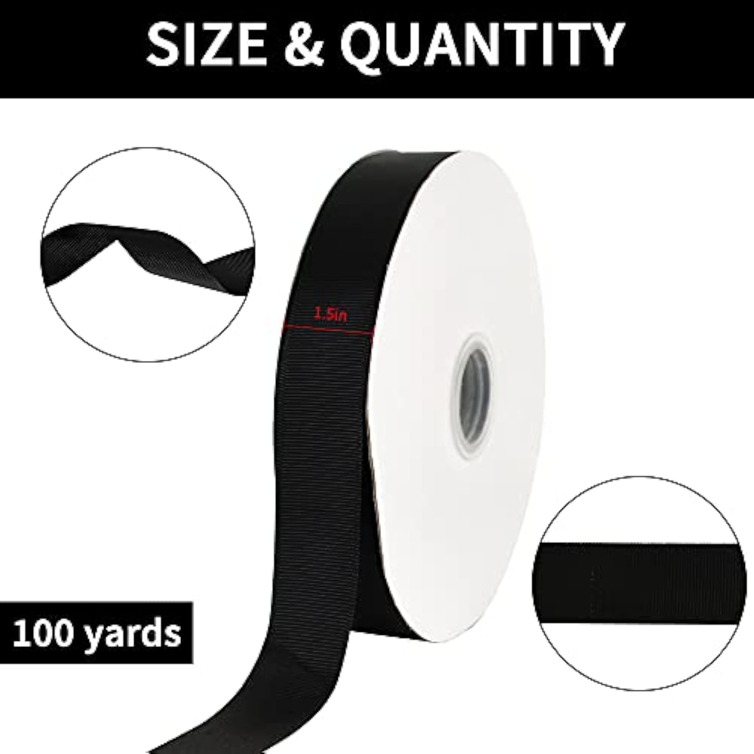100Yds 1 Inch Grosgrain Ribbon Black Solid Grosgrain Ribbon Roll For G
