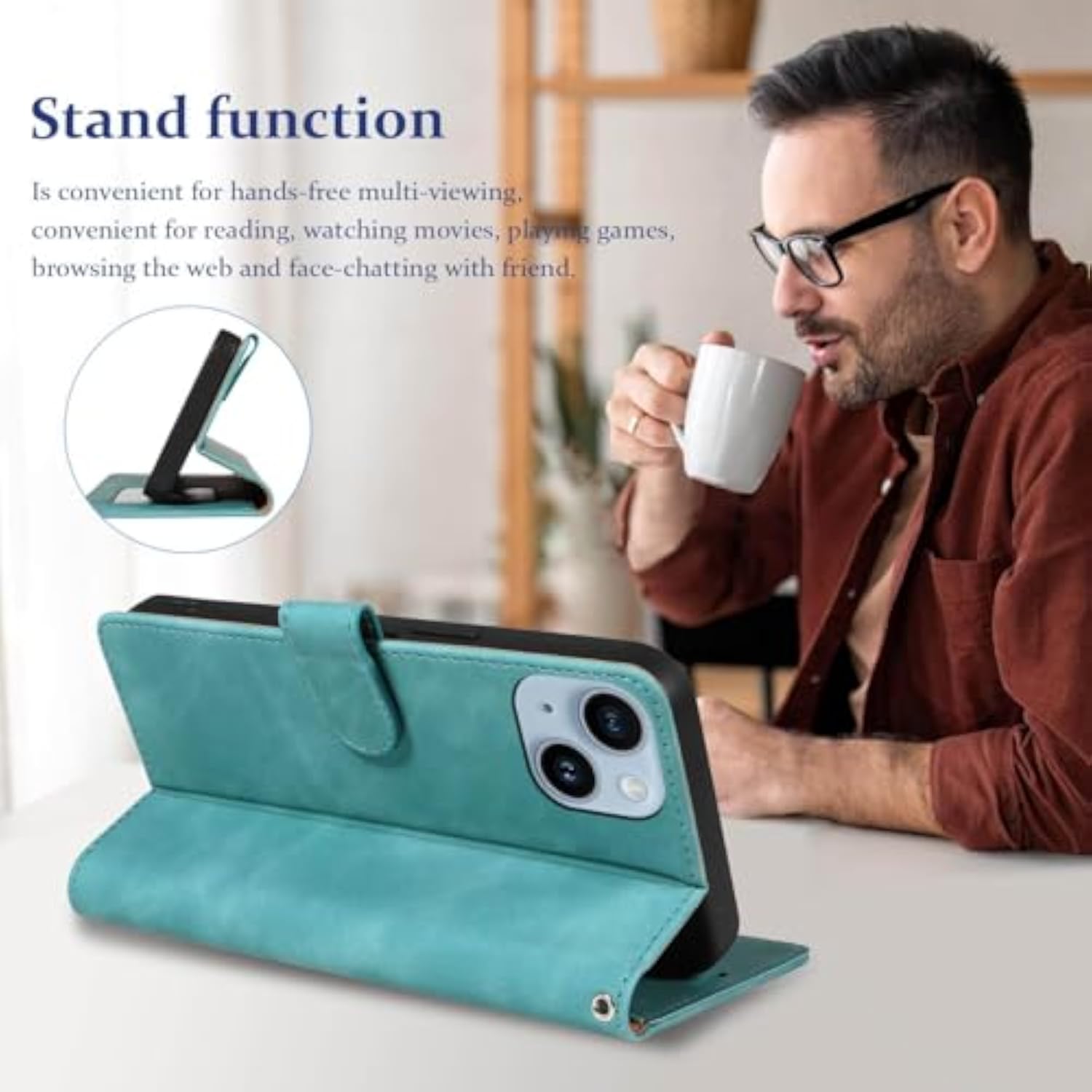 iPhone 14 Wallet Case with RFID Blocking and 4 Card Slots, Green Color