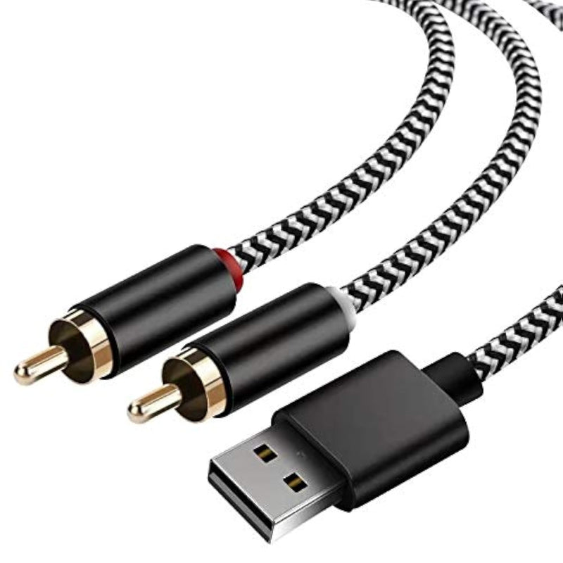 Usb To 2-Male Rca Audio Aux Cable For Pc Stereo Y Splitter Cord Jack Adapter C