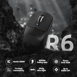 R6Pro 39G Superlight Wireless Gaming Mouse,Pixart Paw3950Max 42000 Dpi,Mcu Nodic 52840 Computer Mouse,8K Polling Rate Web Driver,Bt/2.4Ghz/Wired Tri-Mode Mice With Coiled Cable-Black&Tape