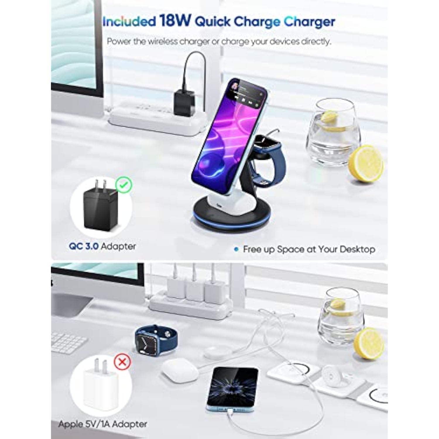 3 In 1 Charging Station For Apple Devices,Fast Mag-Safe Charger Stand,Magnetic Wireless Charger For Iphone 16 15 14 13 12 Series & Apple Watch 10 9 8 7 6 5 4 3 2 Se & Airpods 4 3 2 Pro