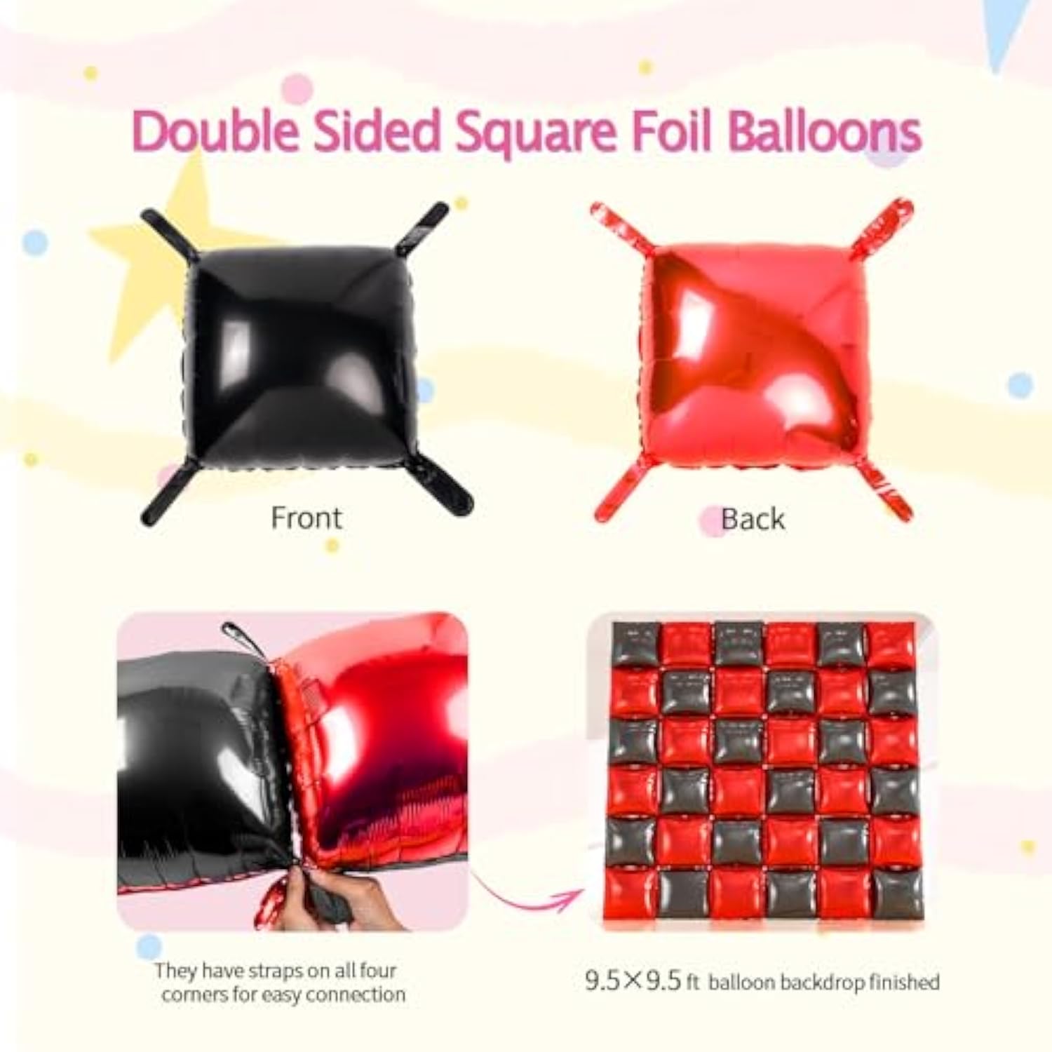 Red And Black Foil Balloon Wall Backdrop Kit, 36Pcs Double-Sided Mylar Balloons & 188Pcs Black Red White Confetti Balloons Arch For Graduation Birthday Casino Race Car Party Decor