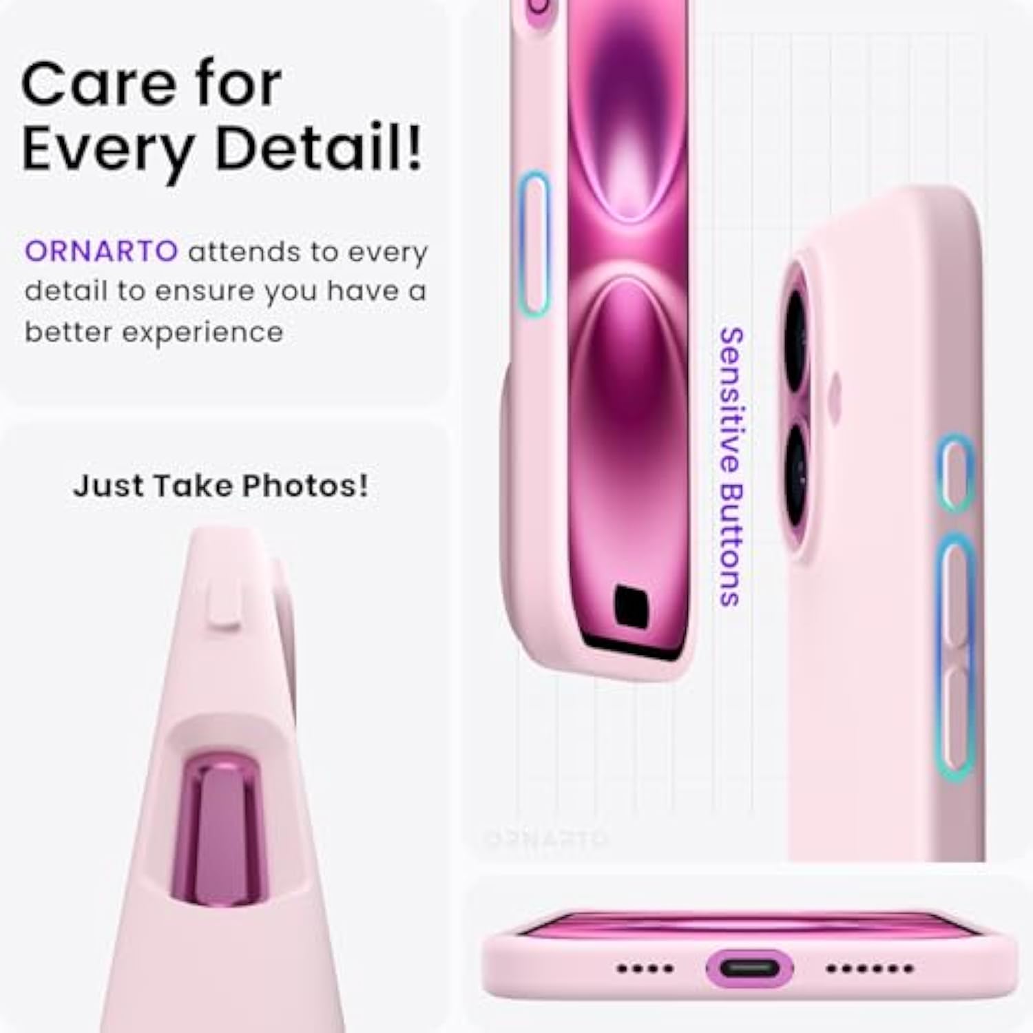 Compatible With Iphone 16 Plus Case 6.7, Slim Liquid Silicone 3 Layers Full Covered Soft Gel Rubber Phone Case Protective Cover 6.7 Inch, Chalk Pink