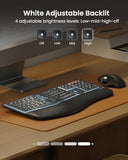 Backlit Bluetooth Ergonomic Keyboard, Ek01 Plus Full Size Wireless Split Keyboard With Dual Bluetooth And Usb, Cushioned Wrist Rest, Rechargeable, Compatible With Windows/Mac/Android, Blue