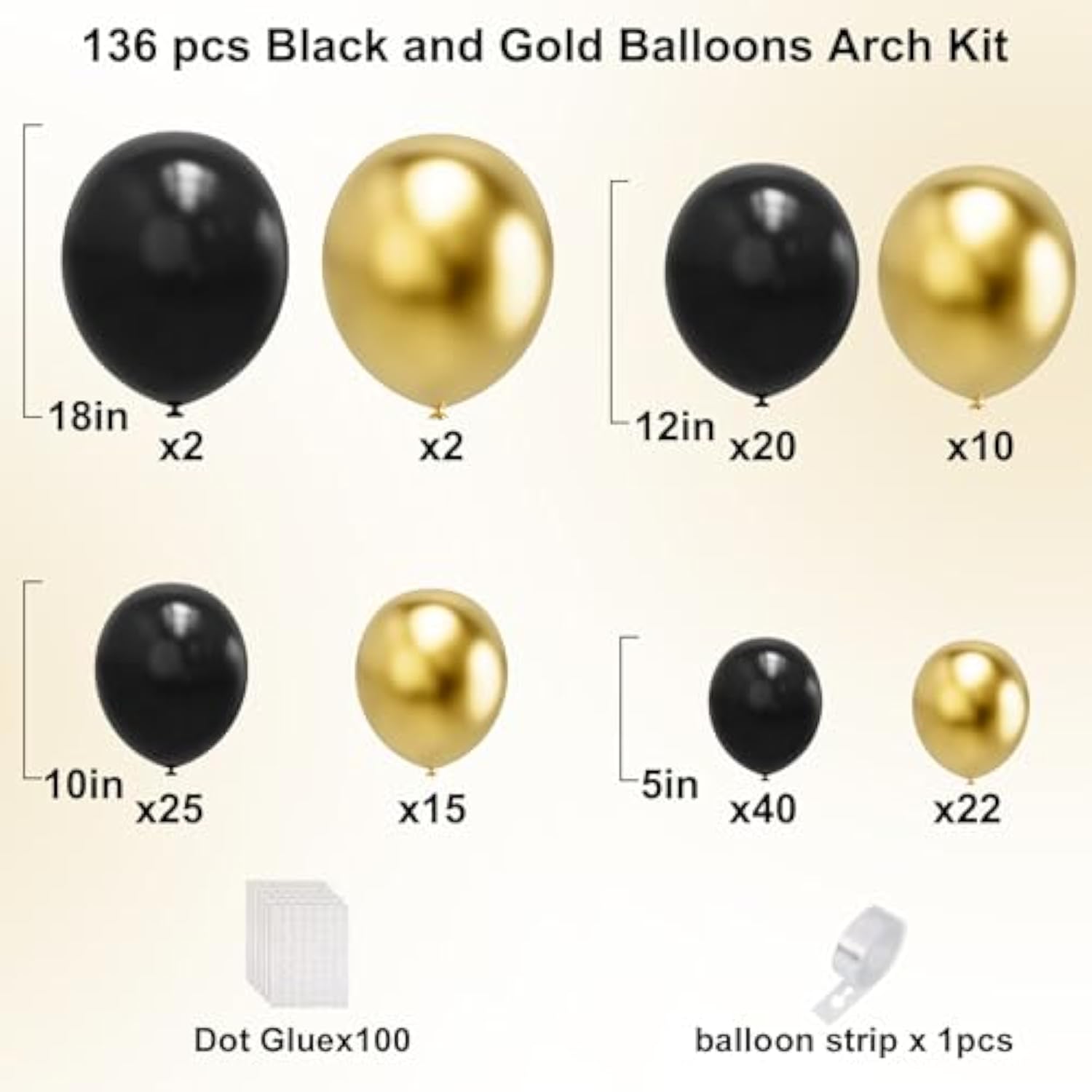 Black Gold Balloon Garland Arch Kit for Birthday, 2026 New Year, Graduation, and Anniversary