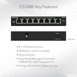 8-Port Gigabit Ethernet Easy Smart Managed Essentials Switch (Gs308E) - Desktop Or Wall Mount, Home Network Hub, Office Ethernet Splitter, Silent Operation