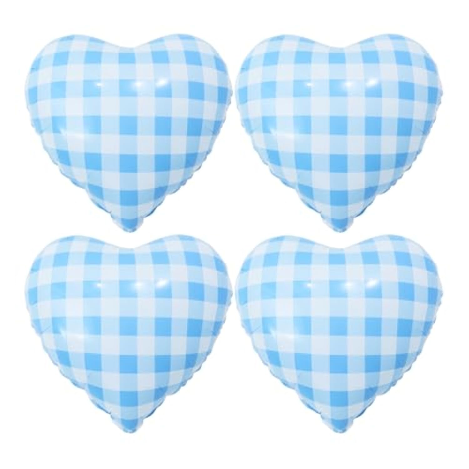 4Pcs 18" Blue Heart Checked Balloons Striped Plaid Heart Foil Balloons For Spring Party Decorations Picnic Party Decor Love Theme Birthday Party Wedding Baby Shower Versatile Party Decor