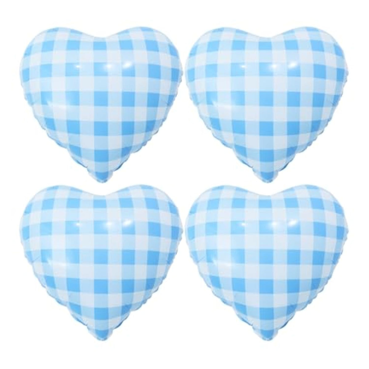 4Pcs 18" Blue Heart Checked Balloons Striped Plaid Heart Foil Balloons For Spring Party Decorations Picnic Party Decor Love Theme Birthday Party Wedding Baby Shower Versatile Party Decor