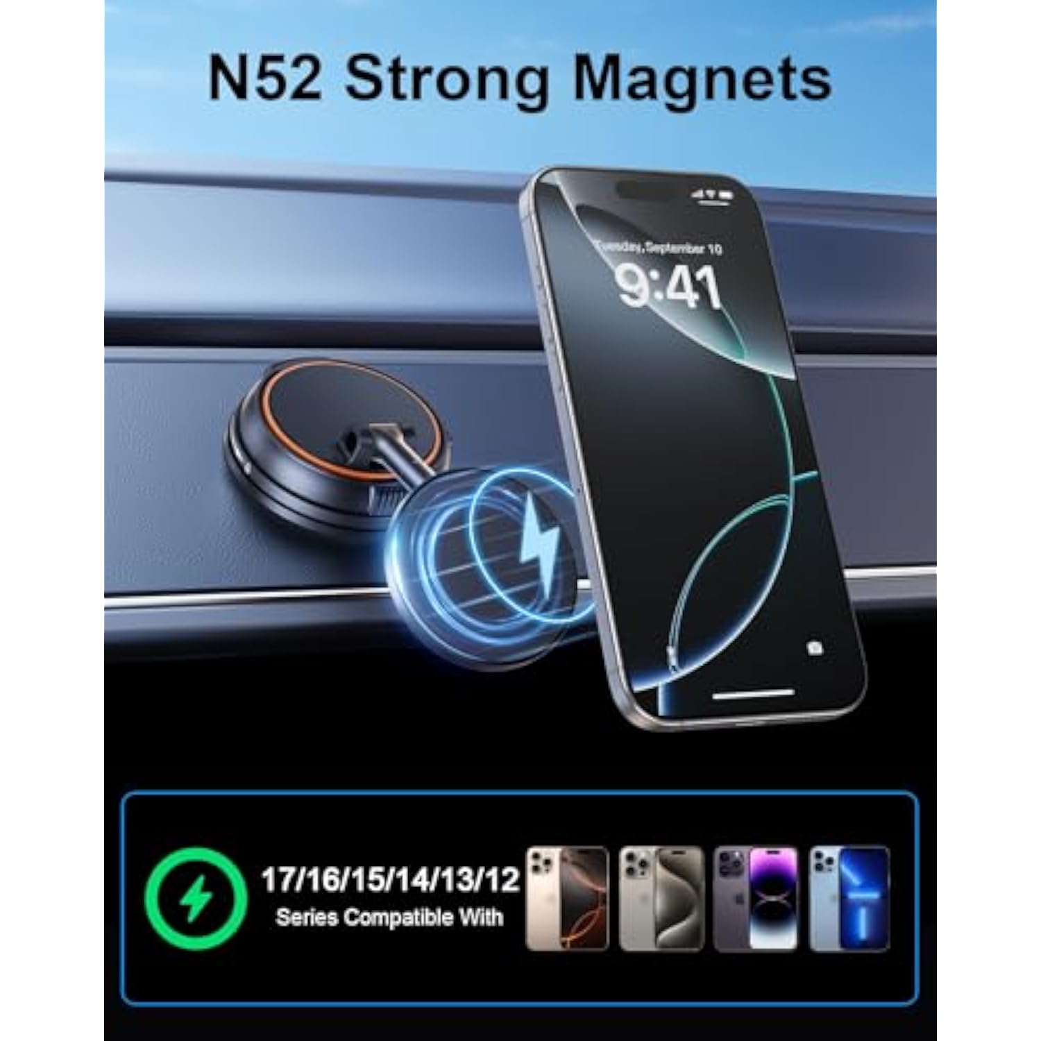 15W Fast Charging Wireless Car Charger For I Phone 16 15 14 13 12 Pro Max Plus Mini Magsafe Cases, Strong Vacuum Magnetic Suction Phone Holder For Car Dashboard Windshield Mirror