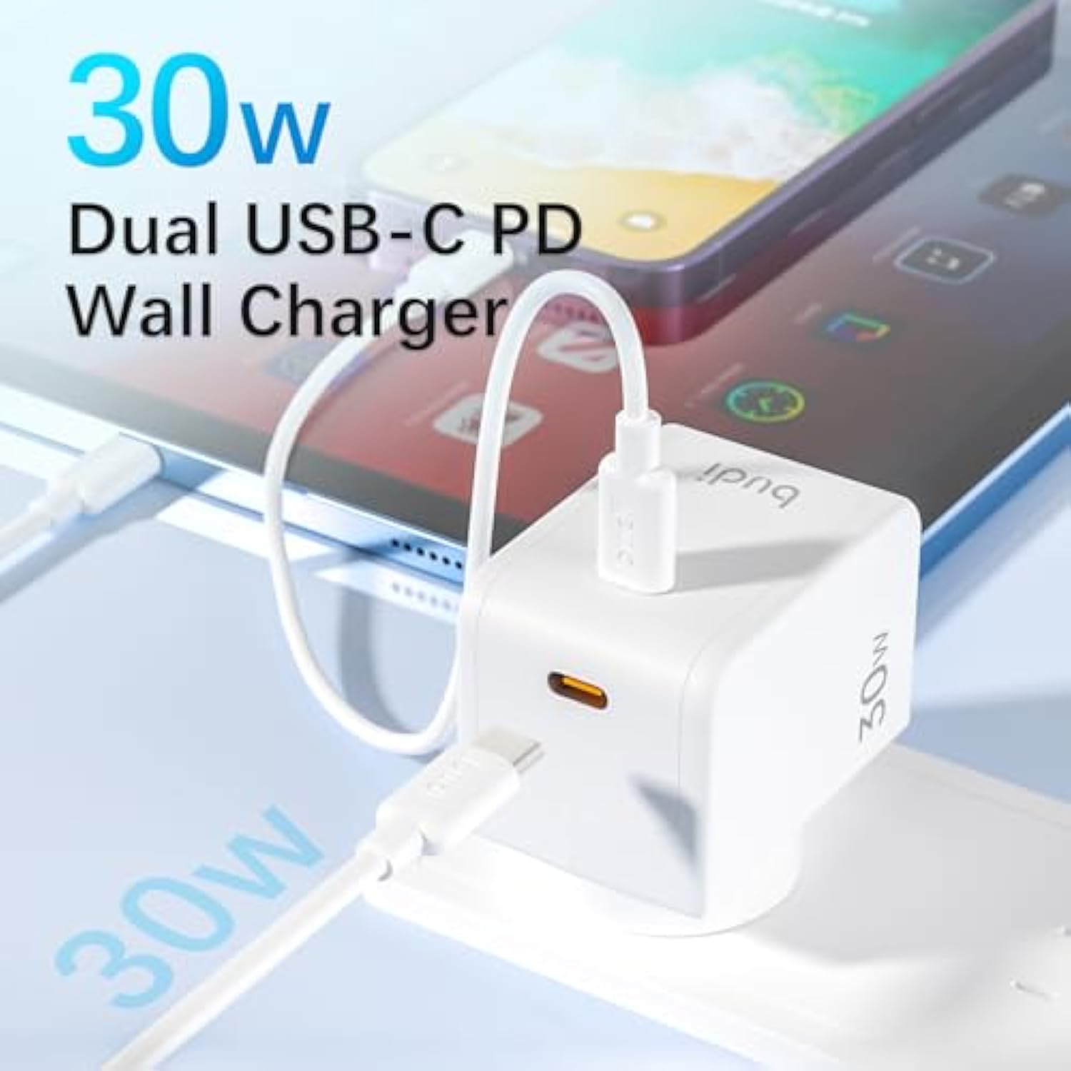 180° Rotating Plug Wall Charger Plug Power Adapter With Pd 30W Usb-C Charger Block- Usb Power Adapter Charging Adapter For Iphone15/15Plus/15Pro/15Pro Max,14/13/12 Series, Galaxy, Pixel 4/3, Ipad