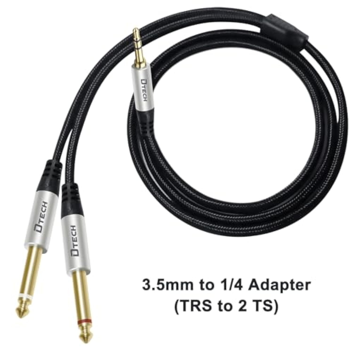 DTECH 3ft 3.5mm to 1/4 Adapter Audio Stereo Cable TRS 1/8 to Dual Quarter Inch TS 6.35mm Y Splitter Guitar AMP Aux Cord for Headphones Jack Laptop Speaker Phone Mixer